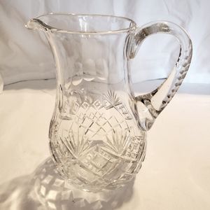 VTG Cut Glass Crystal Pitcher  Fan Wedge Thumb pattern notches on handle & rim